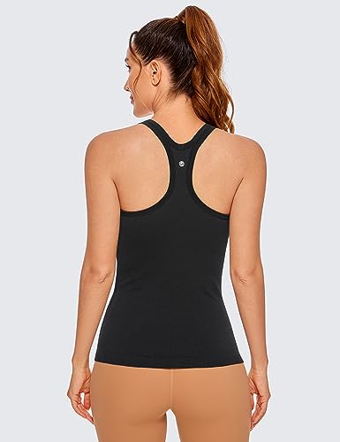 CRZ YOGA Womens Seamless Ribbed Racerback Tank Tops with Built in Bra - Padded Scoop Neck Slimming Athletic Long Camisole