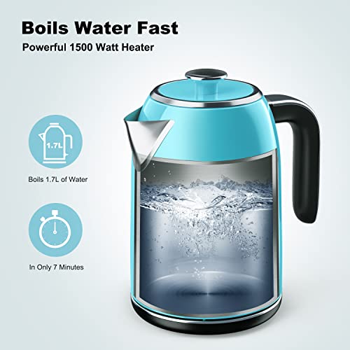 Galanz Retro Electric Kettle with Heat Resistant Handle and Cordless Pour, Quick Hot Water Boil, Boil-Dry Protection, Automatic Shut-Off, 1.7 L, Red