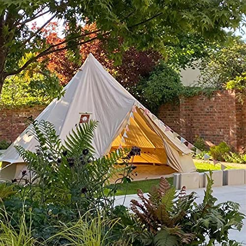 UNISTRENGH Luxury 4 Season Waterproof Cotton Canvas Bell Tent Large Glamping Tent Yurt Teepee with Roof Stove Jack Hole for Camping Hiking Christmas Party,Beige