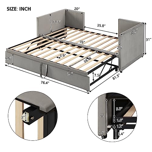 Twin Size Upholstered Daybed with Pop Up Trundle, Velvet Sofa Bed Frame, No Box Spring Needed, Easy Assembly, for Kids, Adults, Bedroom, Gray