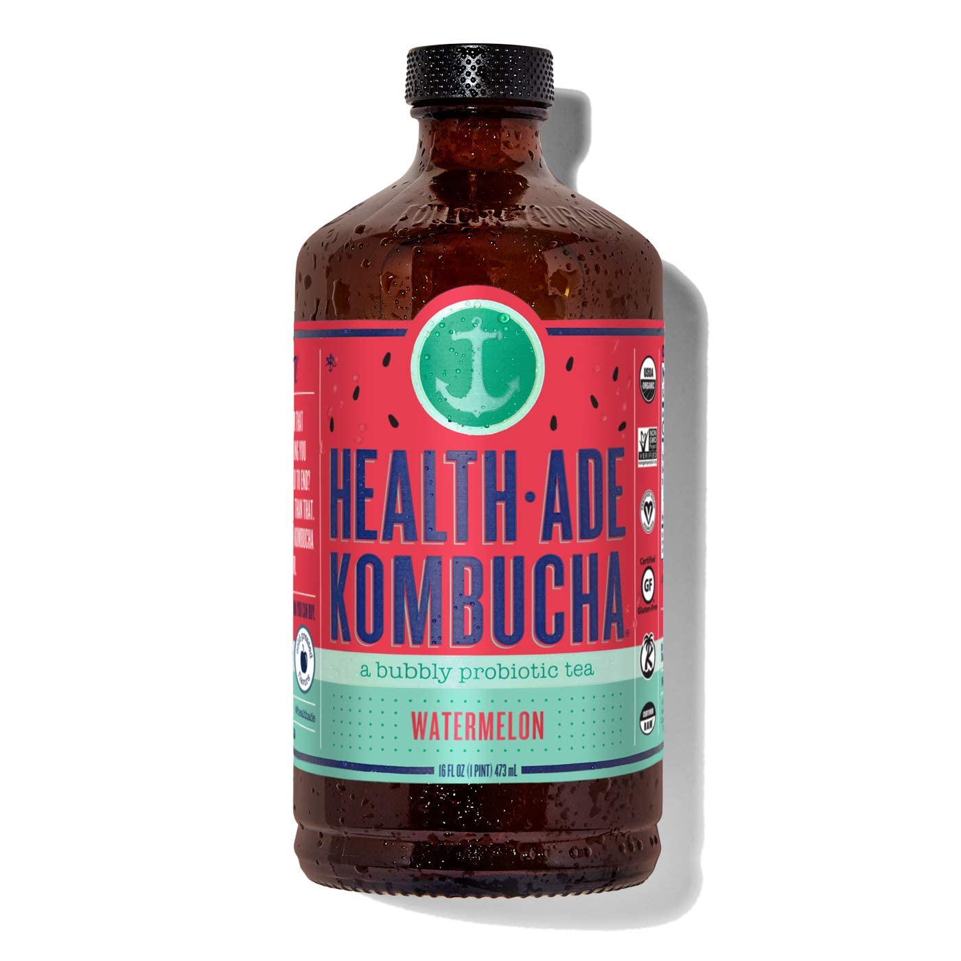 Health-Ade Watermelon Kombucha, Red-Green, 16 Fl Oz (Pack of 1)