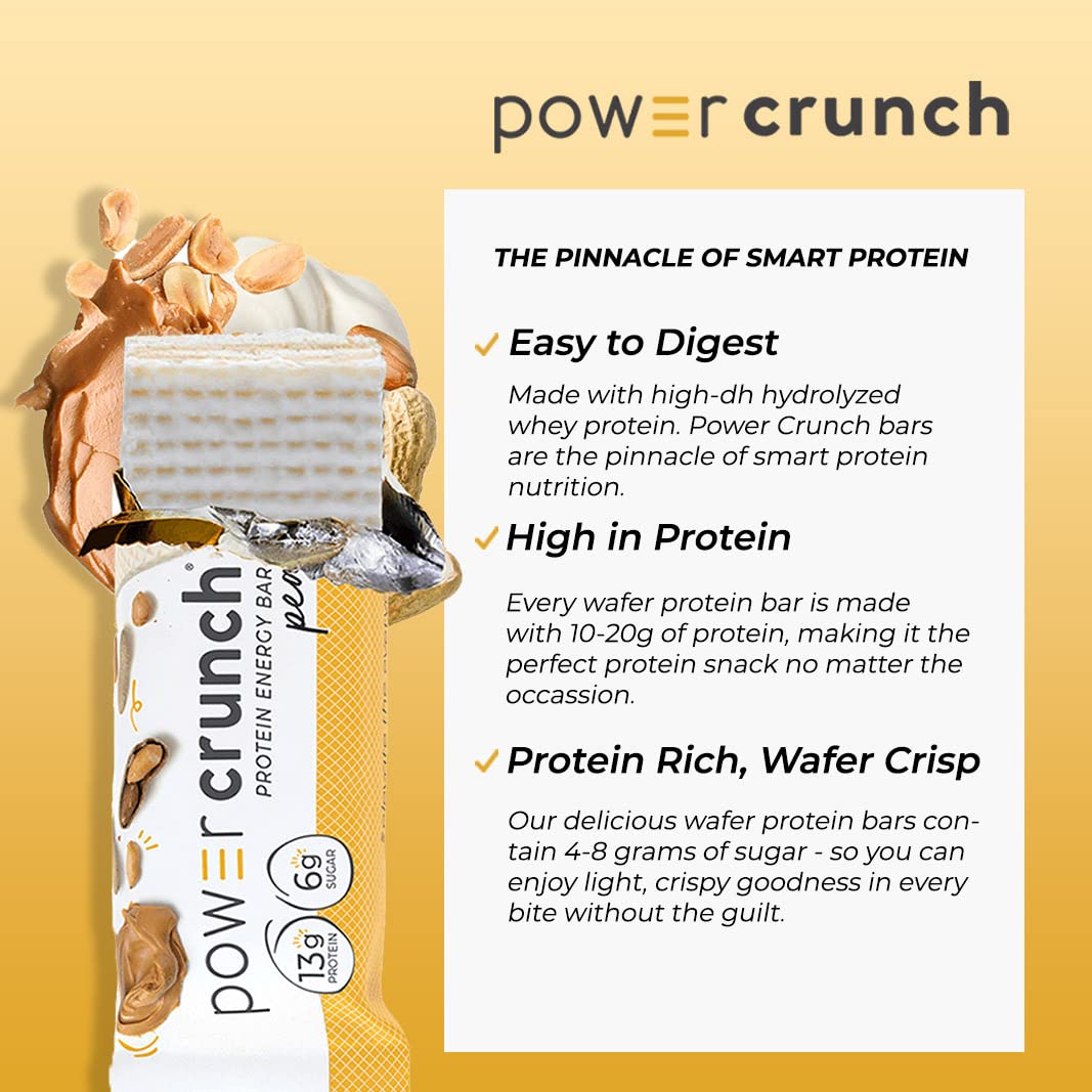 Power Crunch Whey Protein Bars, High Protein Snacks with Delicious Taste, Peanut Butter Cream, 1.4 Ounce (12 Count)