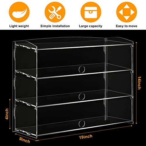 3 Tray Pastry Display Case Acrylic Bakery Display Cabinet Clear Removable Donut Display Shelf Cupcake Display Case Retail Display Counter with Cake Serving Tong (Peel off The Fuzzy Protective Film)