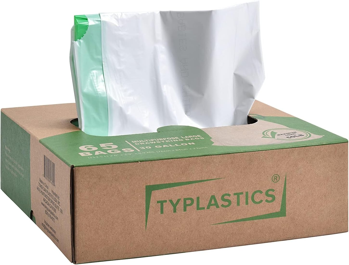 Drawstring Trash Bags, 30 Gallon Multipurpose Heavy Duty Garbage Bags, 65 Count