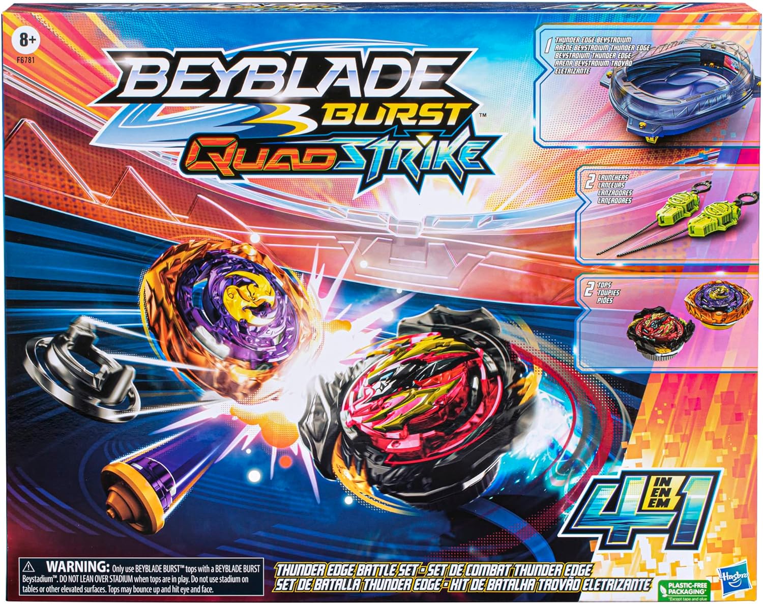 Beyblade Burst QuadStrike Thunder Edge Battle Set, Battle Game Set with Beystadium, 2 Spinning Top Toys, and 2 Launchers for Ages 8 and Up
