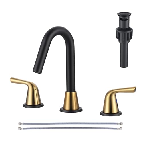 Widespread Bathroom Faucets for Sink 3 Hole Brushed Nickel, 8 inch Bathroom Faucet with Pop Up Drain Assembly and Water Supply Lines 2 Handle 360° Swivel Spout Basin Faucets for Vanity Lavatory