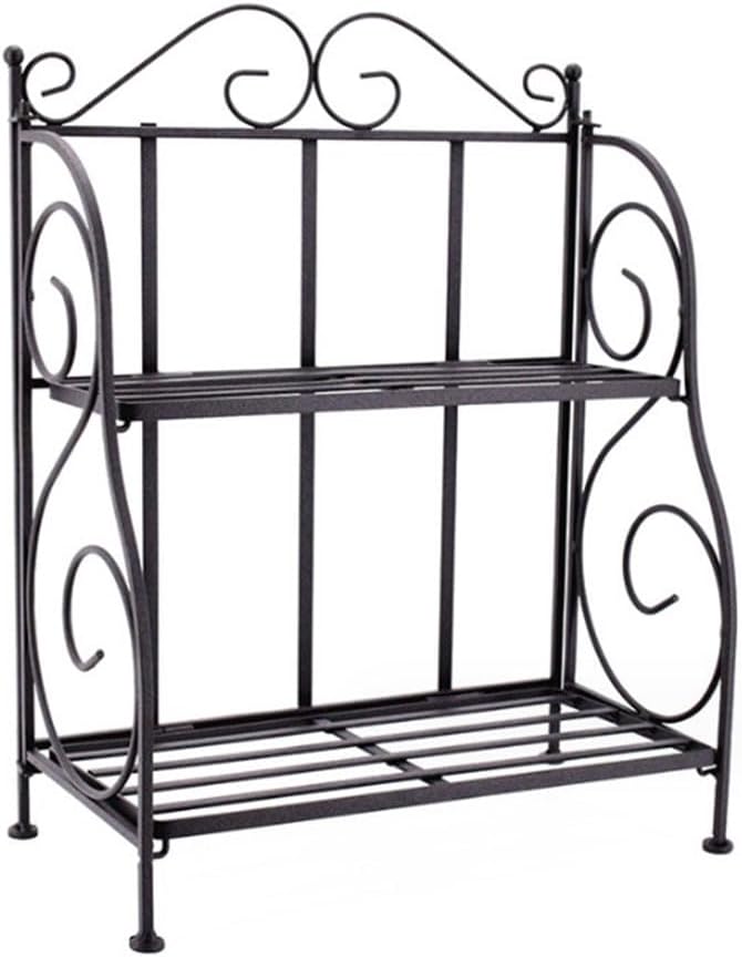 2 Tier Plant Stand With Elegant Scrollwork Accent Heavy Flower Rack French Metal Plant Shelf Simple Flower Planter Pot Display Holder Rack Fashion Storage Rack For Corner Kitchen Bathroom