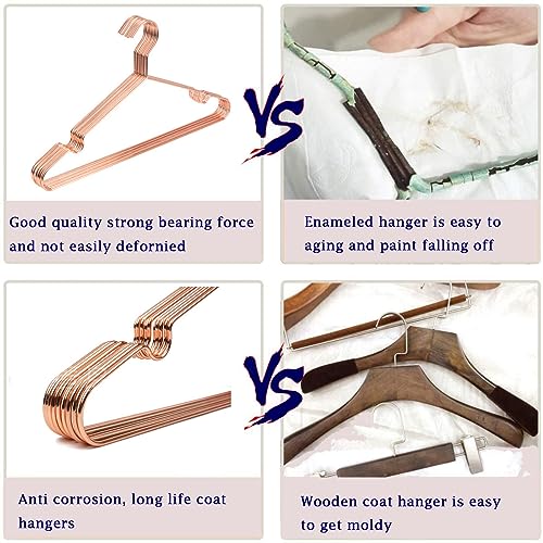 10-Pack Rose Gold Metal Wire Clothes Hangers with Non-Slip - 16.5