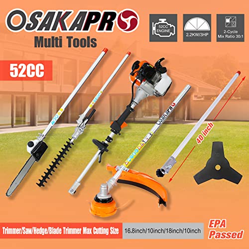 Backpack 4 in 1 Multi-Functional Trimming Tool, 52CC 2-Cycle Garden Tool System with Gas Pole Saw, Hedge Trimmer, Grass Trimmer, and Brush Cutter EPA Compliant