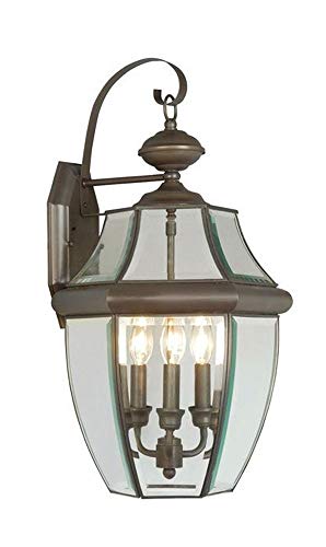 Livex Lighting 2351-07 Monterey 3 Light Outdoor Bronze Finish Solid Brass Wall Lantern with Clear Beveled Glass
