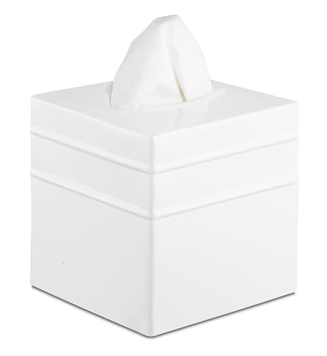 Monarch Abode 40327 Handcrafted Tissue Box Square Cover Holder and Dispenser, 2-Tone, Metal Accessories for Home and Office Bathroom Decor Vanity, Decorative Tissue Box, White-Nickel Finish