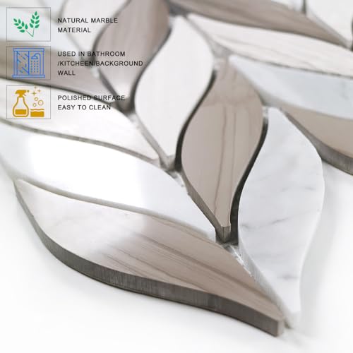 5pc 100% Nartural Marble Mosaic Floor and Wall Tile for Bathroom, Bathroom Backsplash, Background, Accent Wall, Shower Room, Hexagon Marble Mosaic Kitchen Backsplash (4.8sqft)