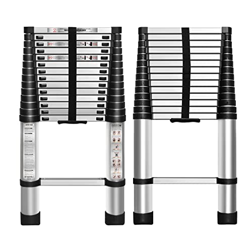 WFLNHB 12.5 FT Telescoping Ladder One Button Retraction Aluminum Extension Ladder collapsible ladder Suitable for Outdoor or Indoor