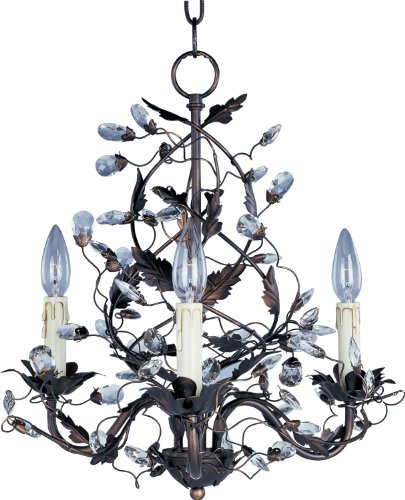 Maxim Elegante-3 Light Mini Chandelier in Leaf style-18.5 Inches Wide by 18 inches high-Oil Rubbed Bronze Finish -Tradition