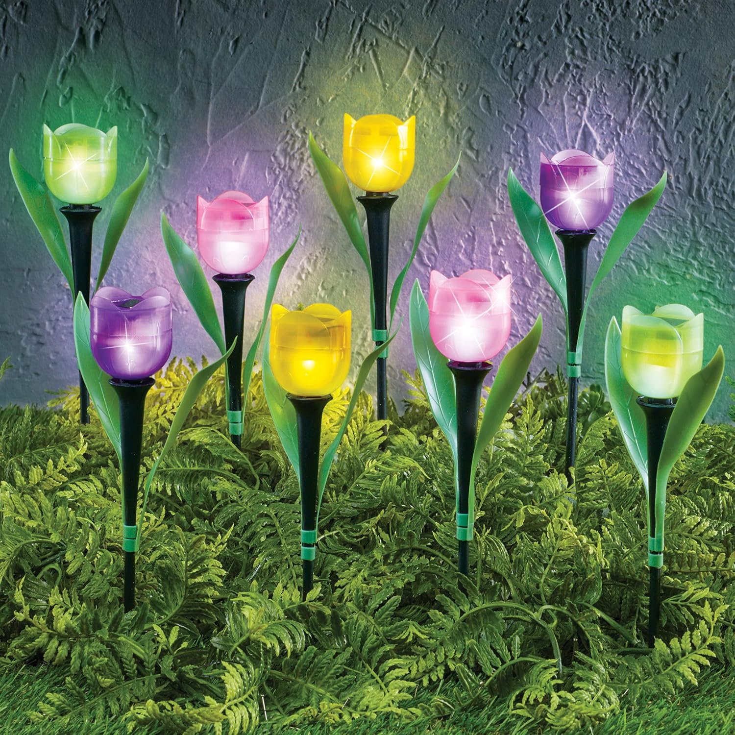 Collections Etc Tulip Solar Garden Stakes - Set of 8 Multi