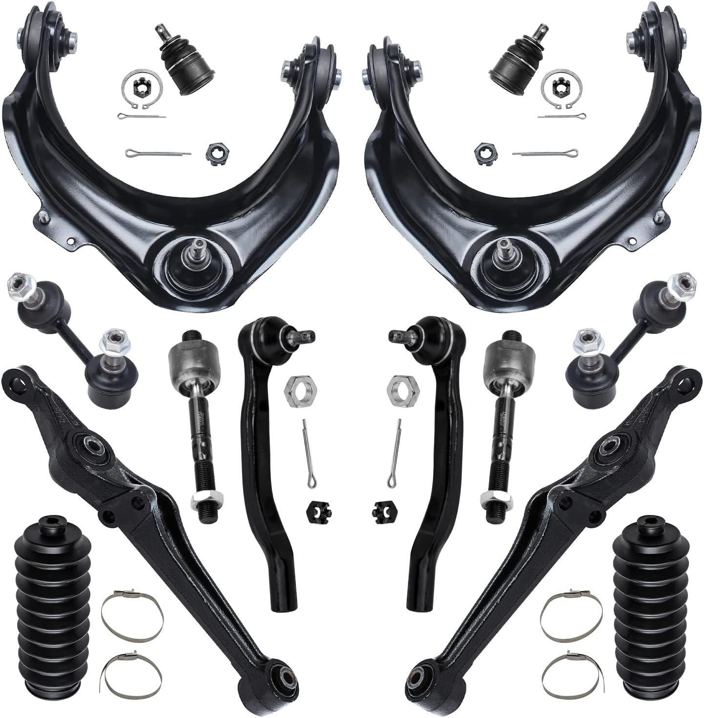 Detroit Axle - Front 14pc Suspension Kit for 98-02 Honda Accord, 99-03 TL, 01-03 Acura CL, 4 Lower & Upper Control Arms 2 Lower Ball Joints 2 Sway Bars 4 Tie Rods 2 Boots Replacement