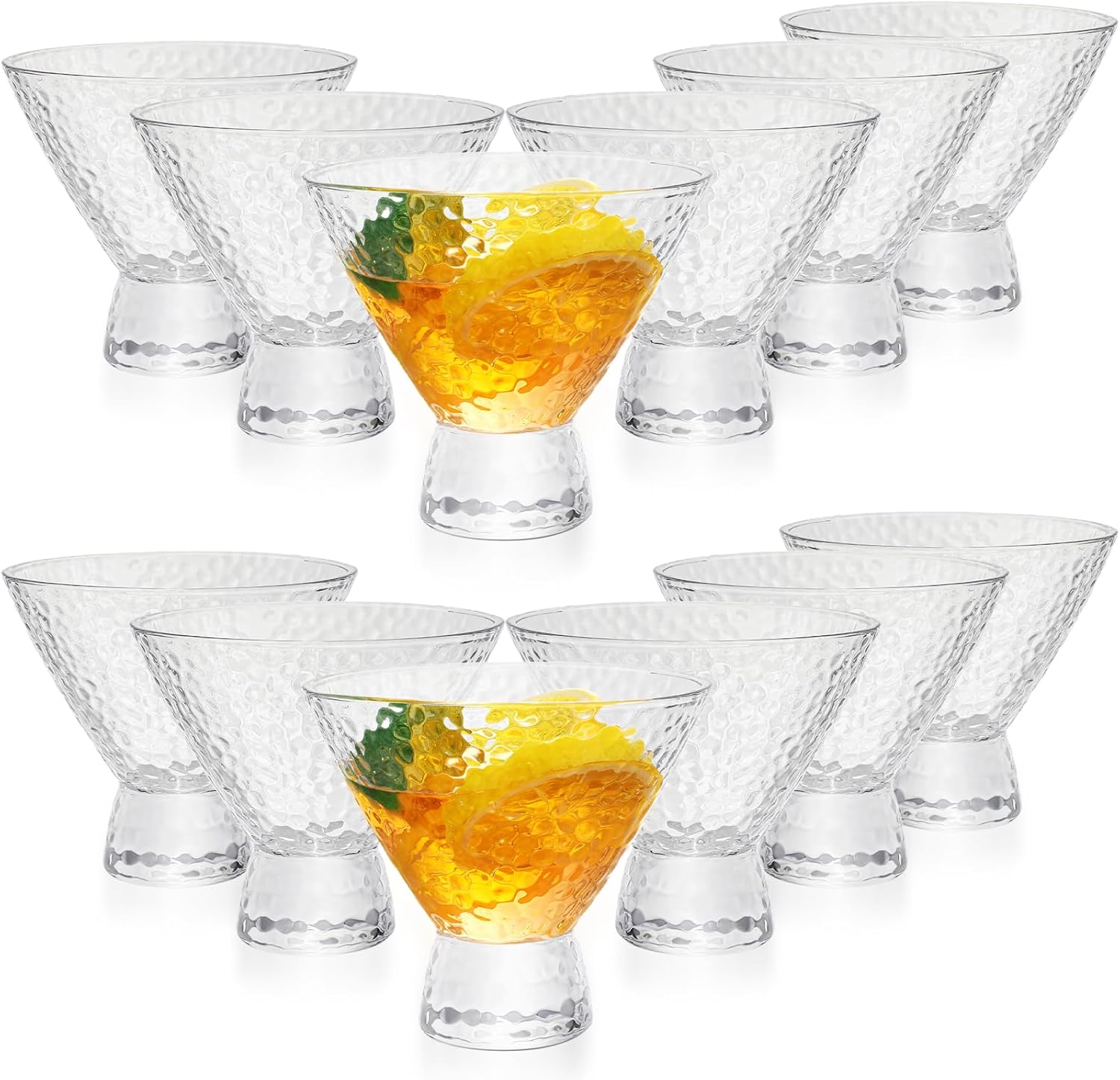 Set of 12 Martini Glasses 7oz Crystal Stemless Cocktail Glasses Vintage Bar Glasses with Base Ice Cream Dessert Glasses Cups for Weddings Anniversary Home Whiskey Liquor Beverages