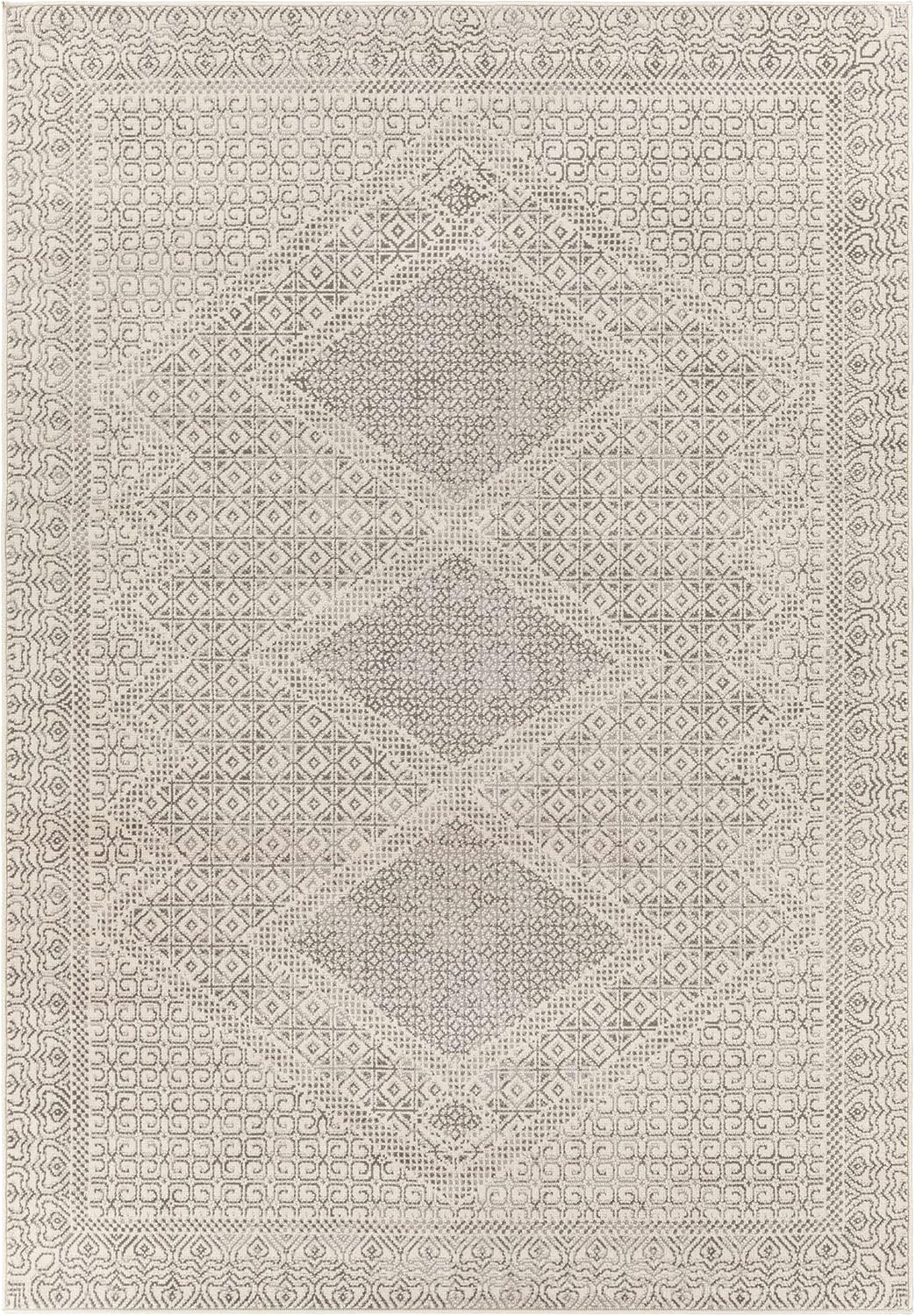 Hauteloom Calubian Bohemian Living Room, Bedroom Area Rug - Modern Boho Moroccan Farmhouse - Striped Geometric Carpet - Cream, Beige, Gray - 5' x 7'