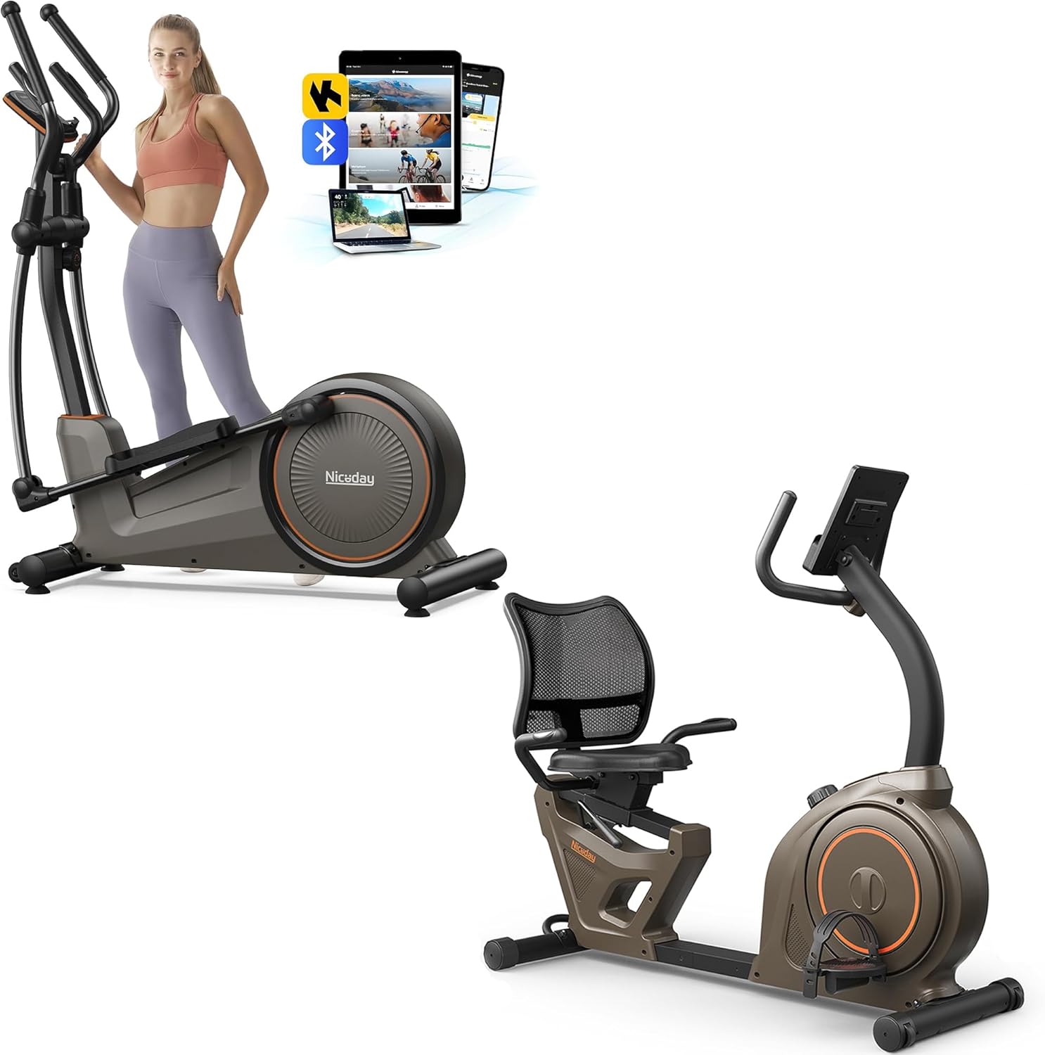 Niceday Recumbent Exercise Bike & Elliptical Machine, 16 Resistance Levels and 400LB Weight Limit