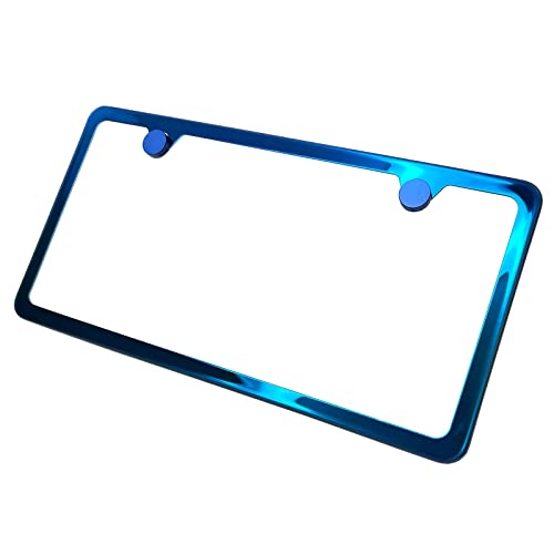 T304 Stainless Steel Two Holes Slim License Plate Frame Black Chrome Gun Metal Gray Electroplating Universal Fit Aluminum Screw On Cap Cover, Silicone Back Guard, Rust Proof (Qty: 1 Frame)
