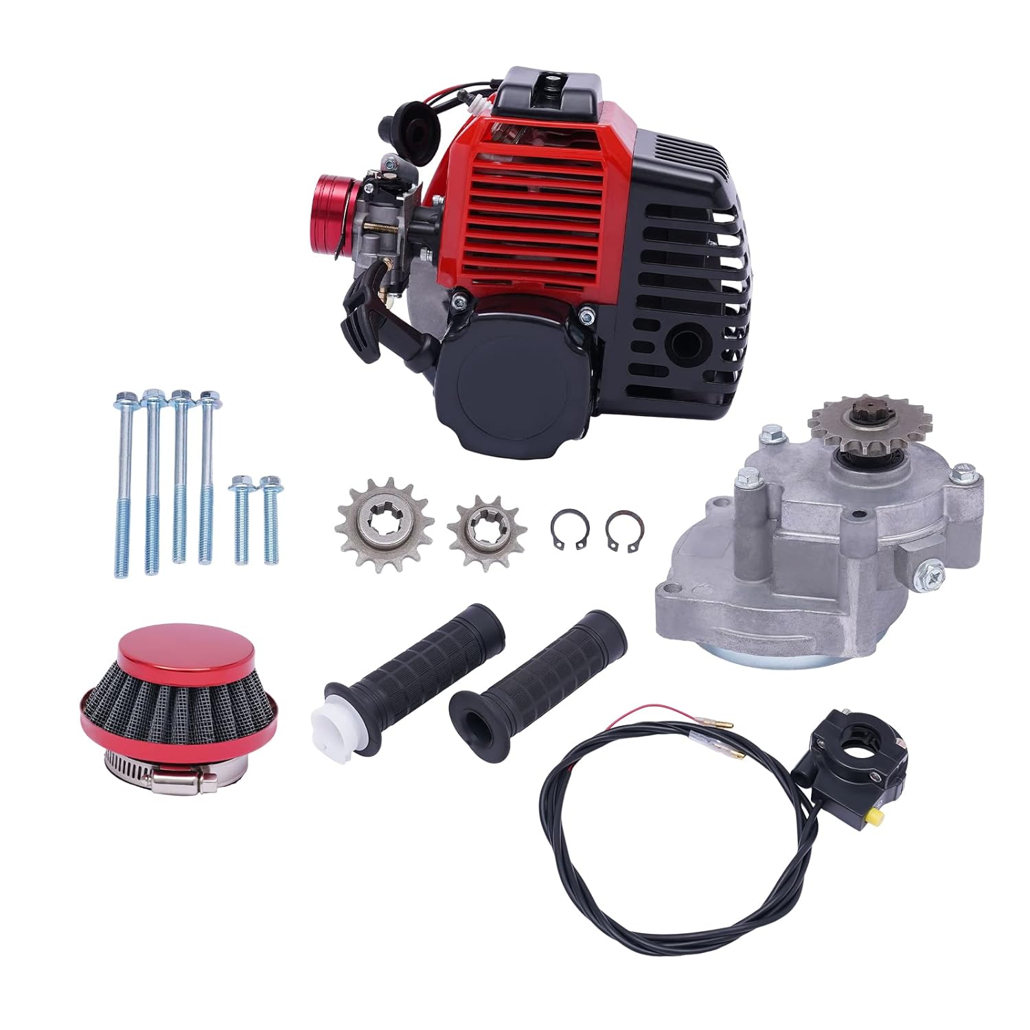 49CC 2 Stroke Gas Powered Engine Motor Kits Single Cylinder Air-Cooled Pull Start (for Vapor Scooter Pocket Motorcycle) Red