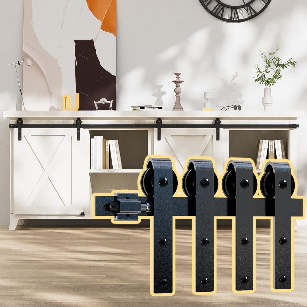 5 FT Mini Sliding Barn Door Hardware Track Kit with barn Door Stopper,Slide Smoothly Quietly,Apply for Cabinet Doors Storage Window TV Stand and Other Shielding (No Cabinet)