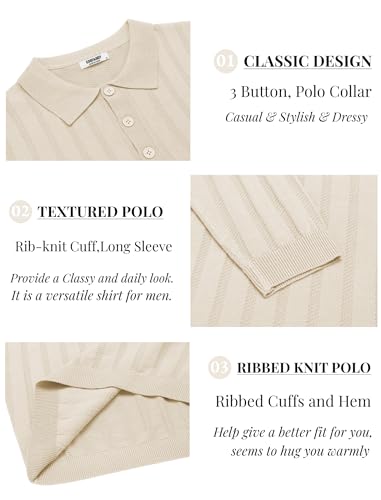 COOFANDY Men's Knit Polo Shirt Casual Long Sleeve Polo Sweater Dress Collar Polo Classic Golf Shirts