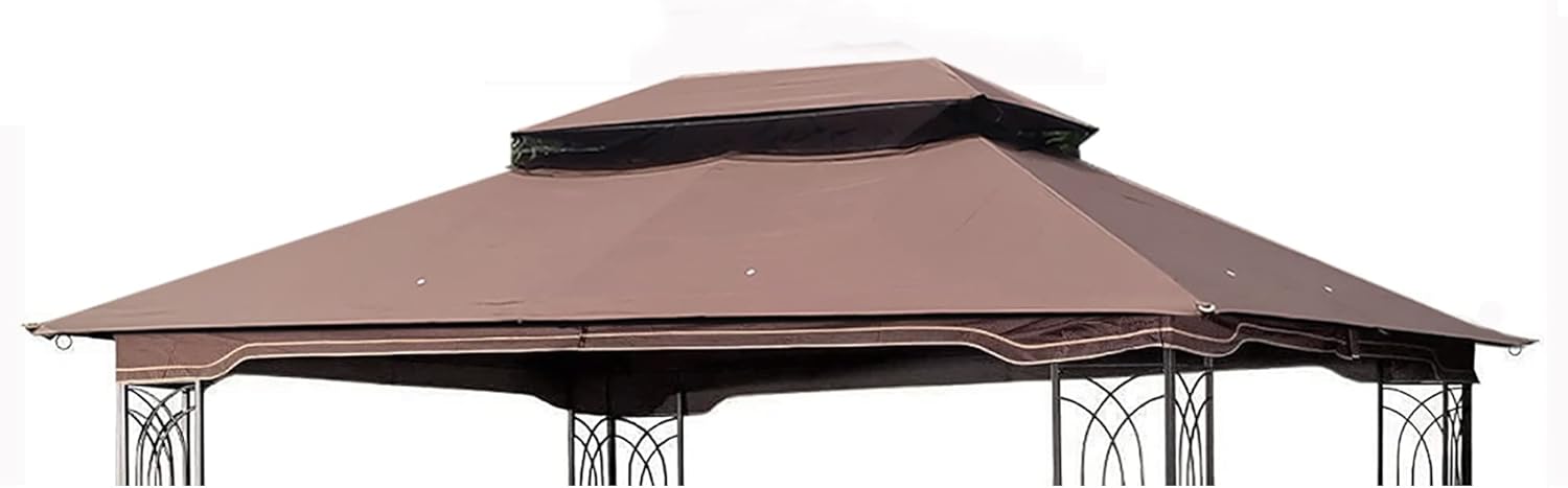 13x10 Ft Patio Double Roof Gazebo Replacement Canopy Top Fabric,outdoor gazebo,Brown