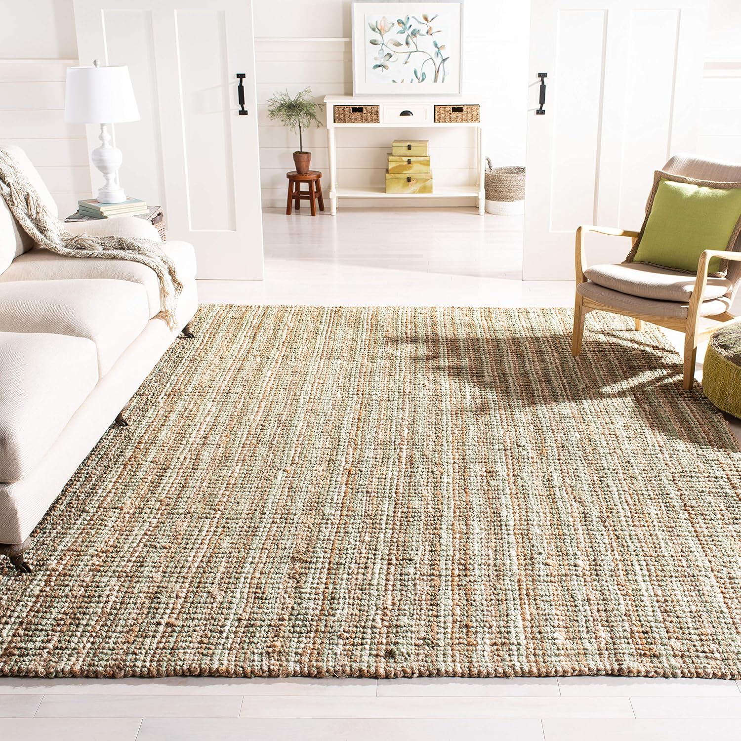 SAFAVIEH Natural Fiber Collection 6' Square Sage NF447S Handmade Chunky Textured Premium Jute 0.75-inch Thick Area Rug