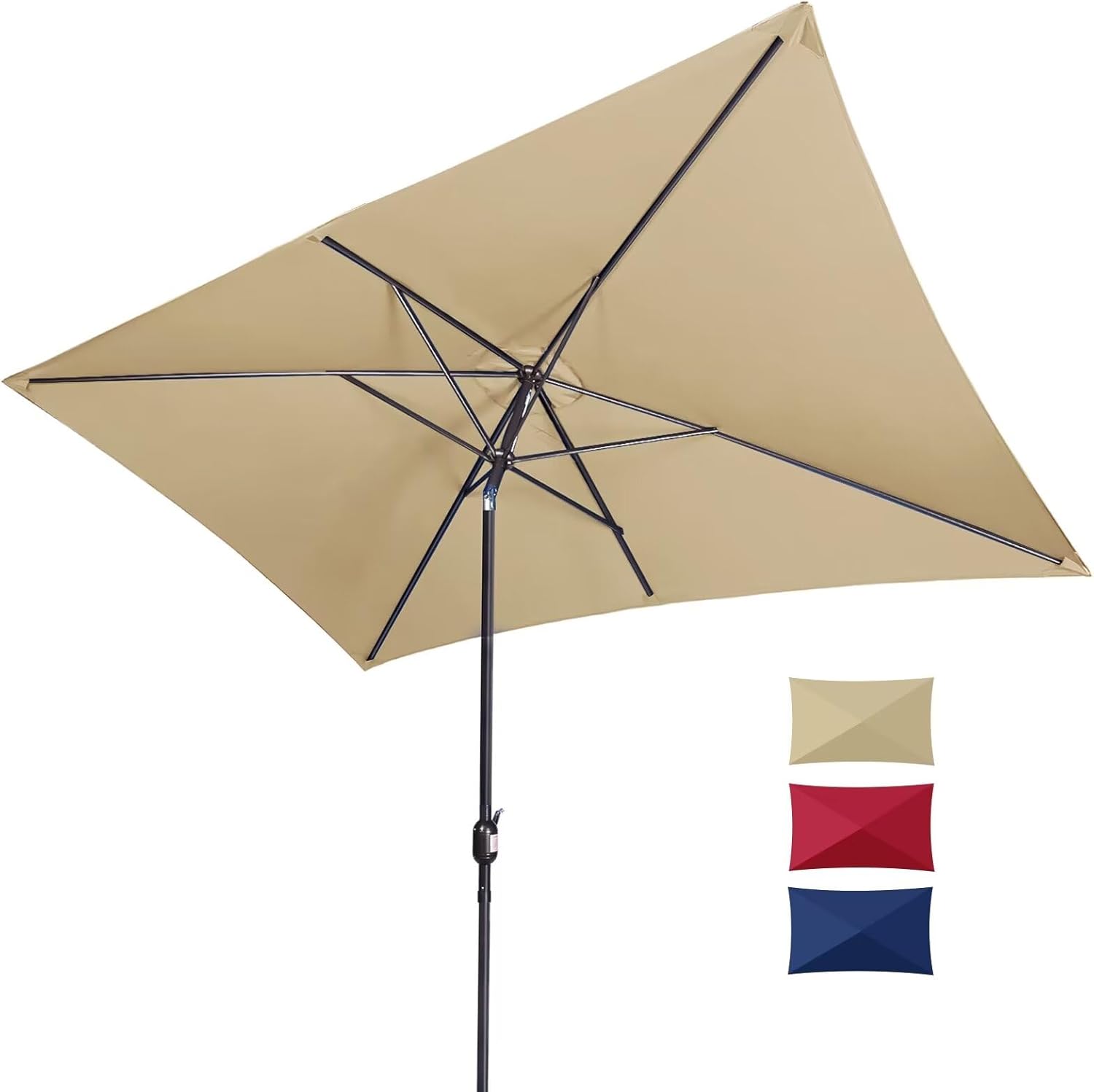 6.5x10ft Rectangular Patio Umbrella, Outdoor Market Table Umbrellas with Heavy Duty Pole, UV Protect Umbrella with Push Botton Tilt & Crank Ideal for Garden, Deck, Lawn, Backyard & Pool, Beige