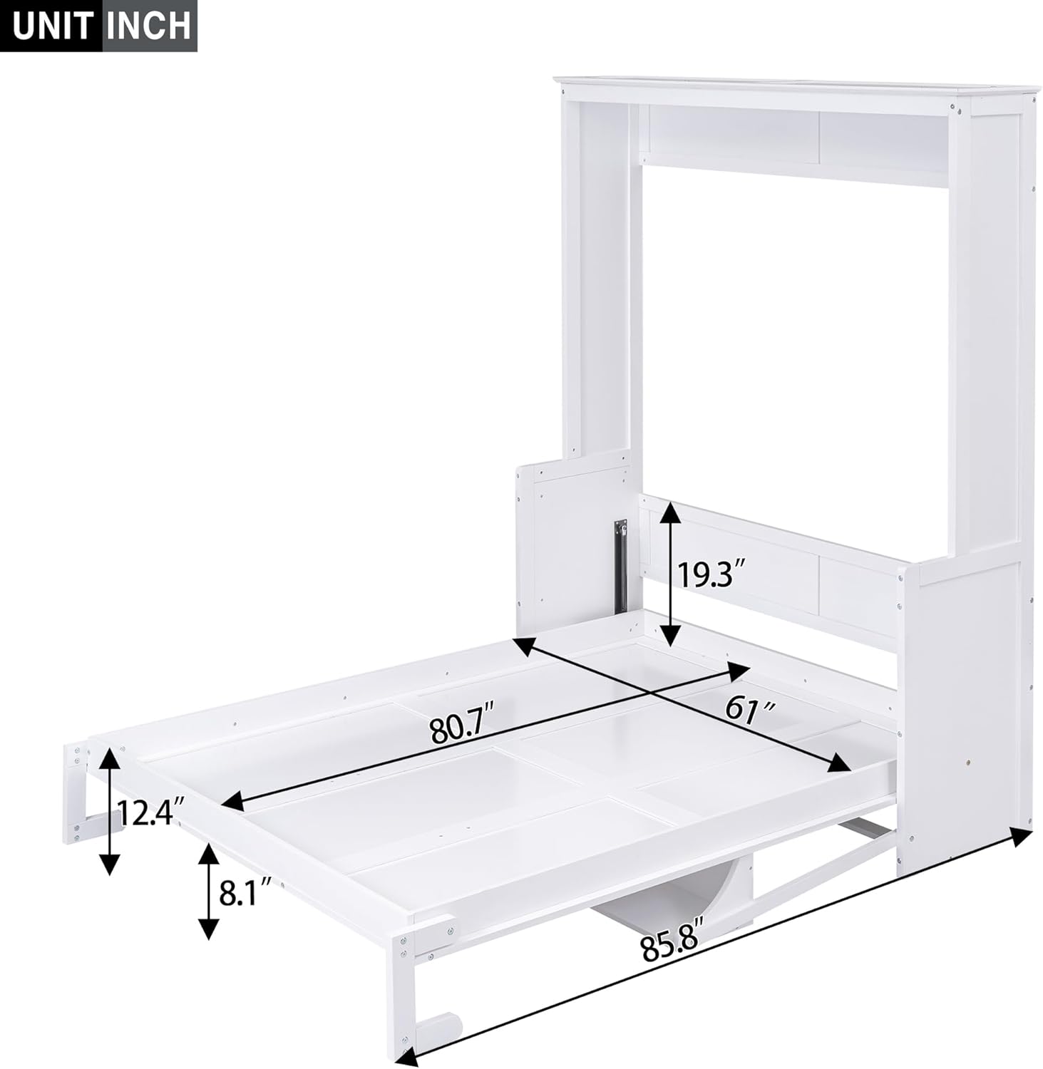 Size Murphy Bed with Storage Shelf, Wood Vertical Wallbed Foldable Bedframe into a Cabinet for Bedroom Guest Room, Queen (U.S. Standard), White