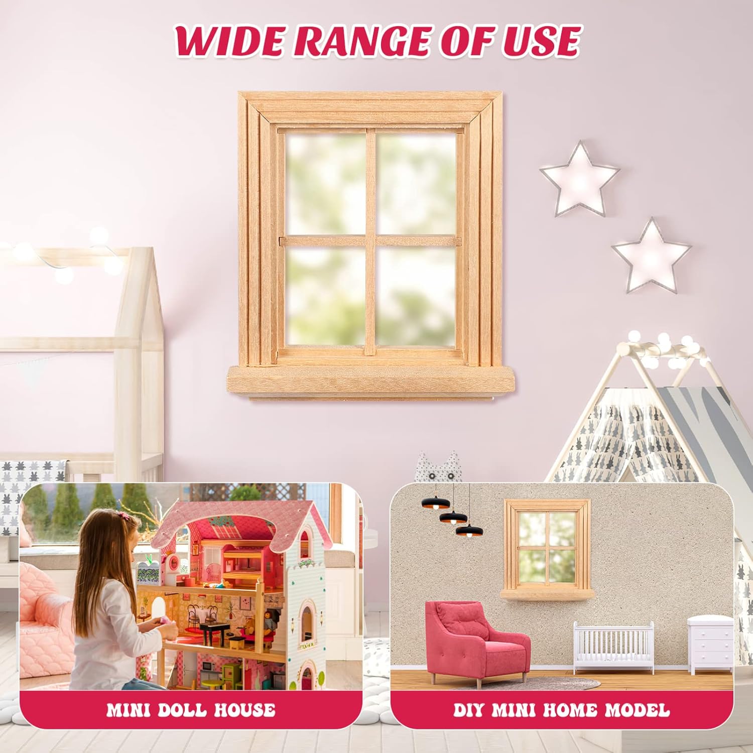 Toyvian Doll House Furniture Mini Window Frame Model Tiny Wooden Window Frame Miniature Furniture Doll Mini Window Miniature House Wall Decoration 1: 12 Miniature Toys