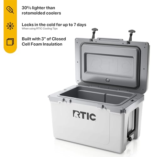 RTIC Ultra-Light 52 quart Hard Cooler Insulated Portable Ice Chest Box for Beach, Drink, Beverage, Camping, Picnic, Fishing, Boat, Barbecue, 30% Lighter Than Rotomolded Coolers
