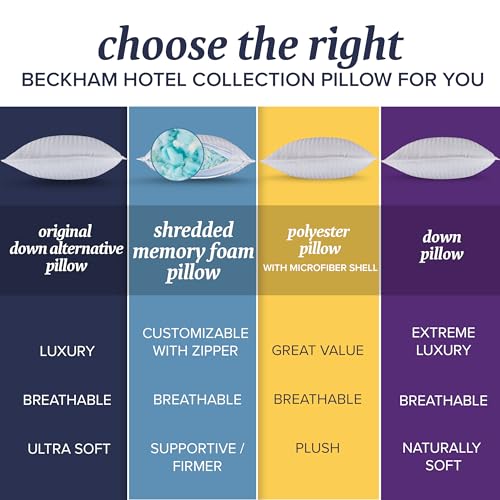 Beckham Hotel Collection King Size Memory Foam (Adjustable Fill) Bed Pillows Set of 2 - Cooling Shredded Foam Pillow for Back, Stomach or Side Sleepers