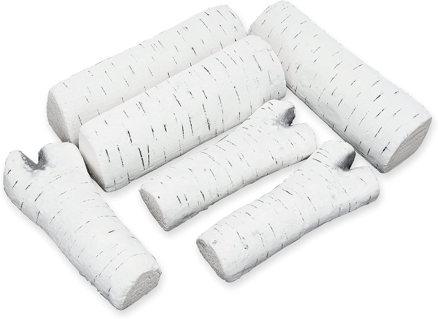 Skyflame 6 Small Piece Set of Birch Ceramic Wood Logs and Accessories for All Types of Indoor Gas Inserts, Ventless & Vent Free, Propane, Gel, Ethanol, Electric or Outdoor Fireplaces & Fire Pits