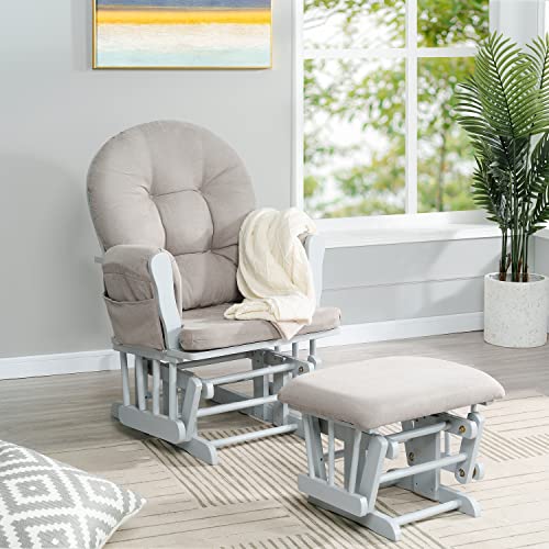 Brisbane Nursery Glider & Ottoman Sets, Glider Recliner Nursery Rocking Chair Nursery Glider Rocker with Ottoman, Reclining Gliders & Chairs for Breastfeeding, Maternity, Napping, Pecan/Dark Gray
