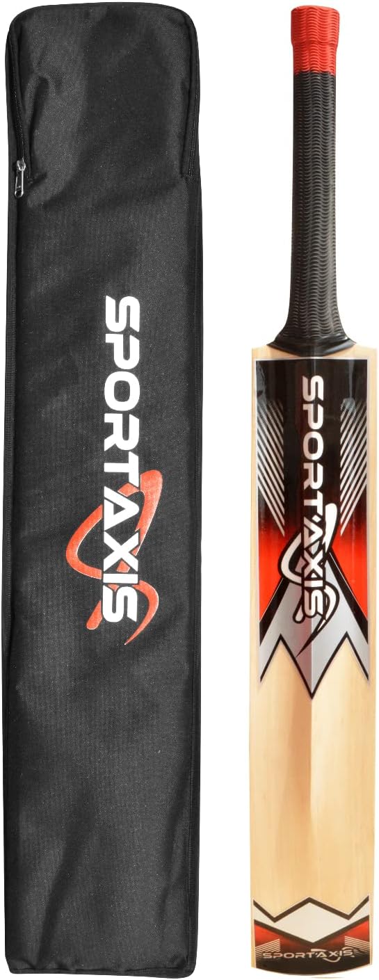SPORTAXIS Wooden Kashmir Willow Cricket Bat with a Foam-Padded Bag- Strong, Lightweight, Ideal Training/Practice for Home/Club Play/Beach/Backyard Cricket