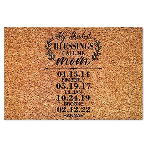 My Greatest Blessing Call Me Mom Coir Doormat Family Love Door Mats Rustic Natural Fibers Non Slip Doormat Decorative for Outside Home High Traffic Area Housewarming Gift 16x24in