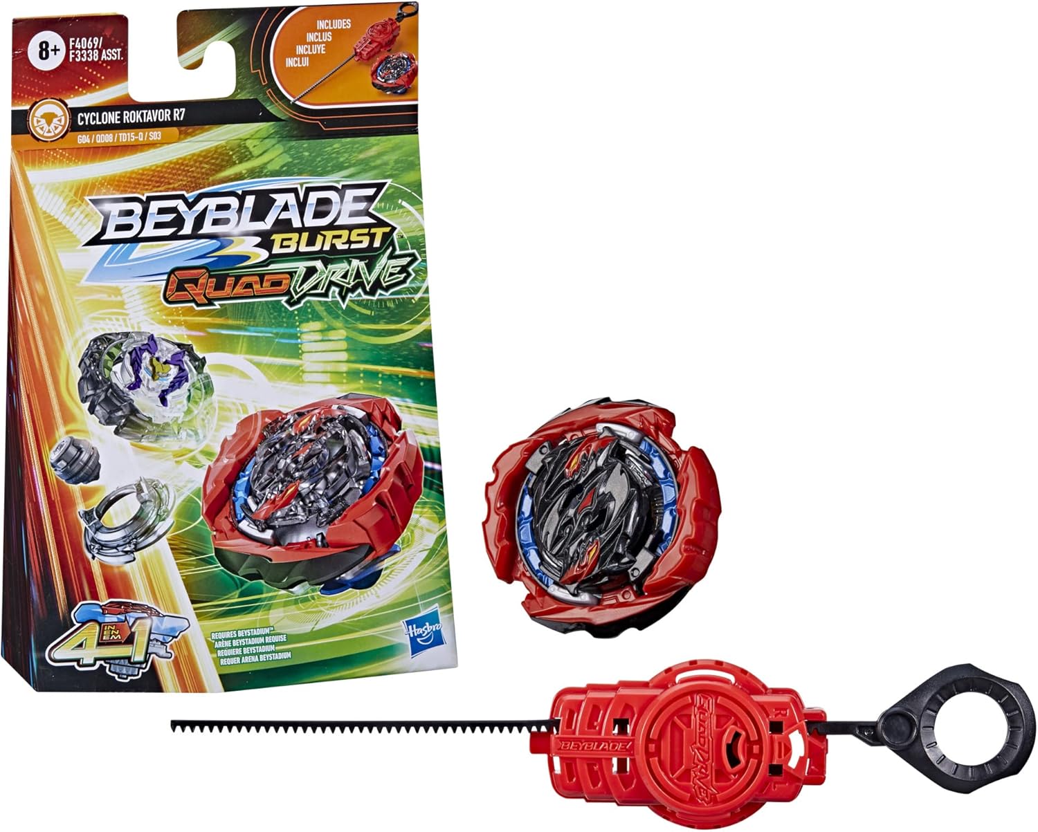 BEYBLADE Burst QuadDrive Cyclone Roktavor R7 Spinning Top Starter Pack - Stamina/Defense Type Battling Game with Launcher, Toy for Kids