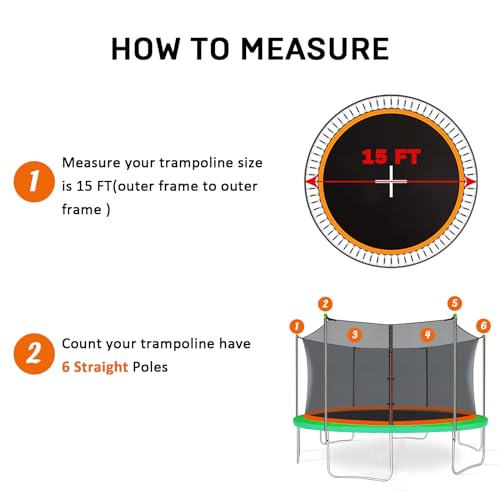 Trampoline Net Replacement with 6 Pole Caps, 12 ft 14 ft 15 ft Trampoline Net Round Safety Trampoline Net UV-Resistant Weather-Resistant Breathable Durable Net(Not Include Poles)
