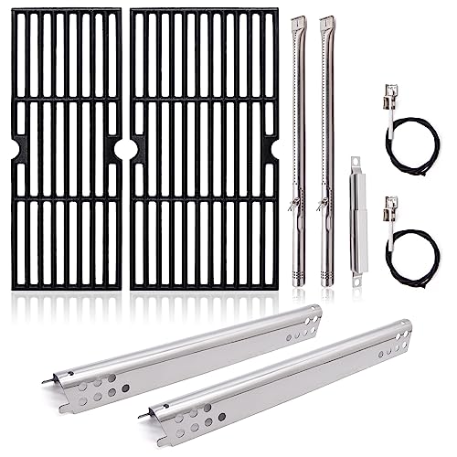 Adviace Grill Replacement Parts for Charbroil Performance 2 Burner 463673519, 463625217, 463625219, G470-0002-W1, G470-0003-W1, 18'' Cast Iron Grates, Heat Plates, Burners, Crossover Tubes, Ignitors.