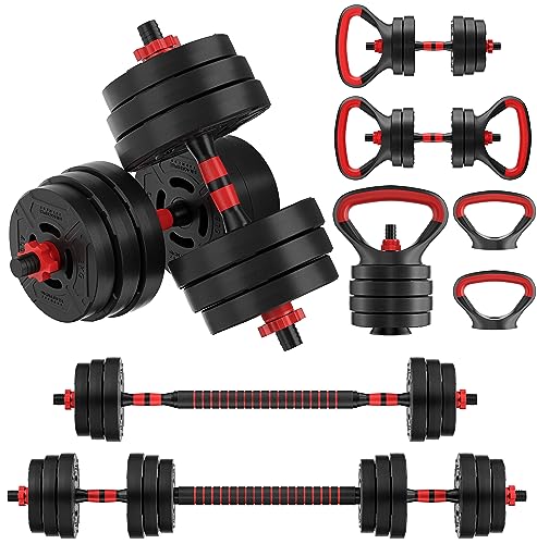 Signature Fitness Multi-Functional Portable Changeable Dumbbell and Barbell Kettlebell Set With Adjustable Weights, 20/32/50/60LBS, Multiple Sizes