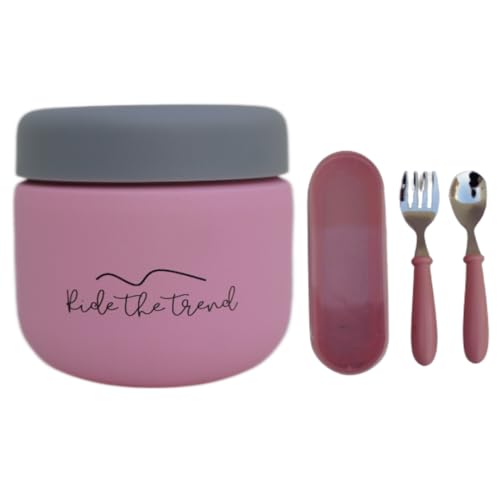 12oz 9oz Stainless Steel Vacuum Insulated Storage Food Jar, Set Leak-Proof Soup Thermos for Kids and Adults, Container for 8h Hot and 6h Cold Meals, Premium Quality (Pink 12oz)