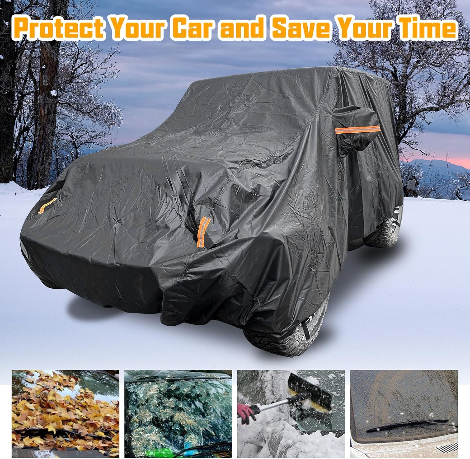 Winunite Waterproof Car Cover Compatible with Jeep Wrangler CJ YJ TJ JK JL 2 Door 1965-2023 All Weather Custom-fit Snow Rain Dust car Covers with Zipper Door