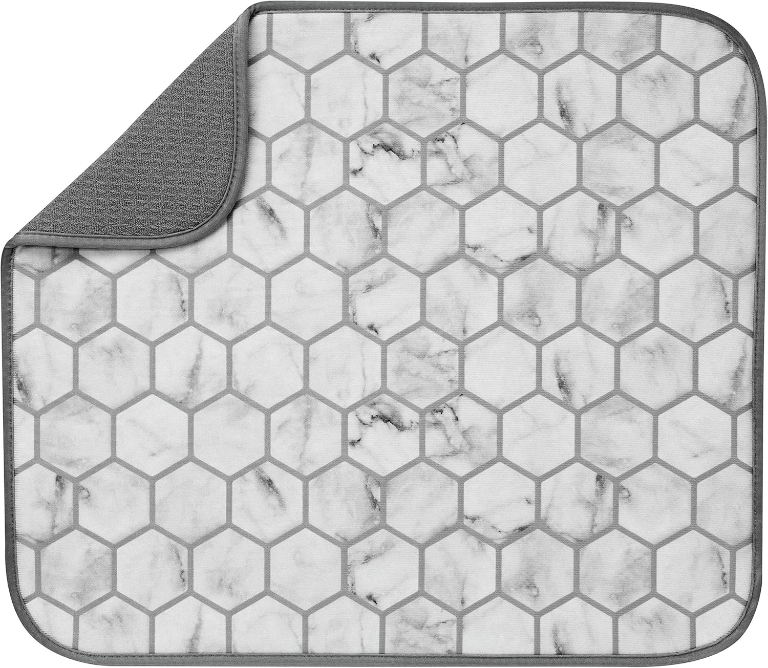 S&T INC. Dish Drying Mat for Kitchen, Absorbent, Reversible Microfiber Dish Mat, 16 Inch x 18 Inch, Marble Tile