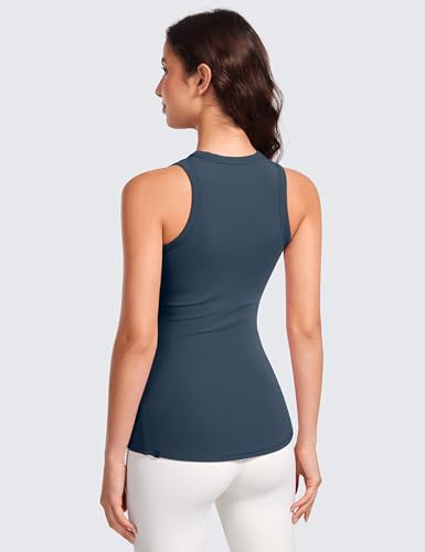 CRZ YOGA Racerback Tank Tops for Womens High Crewneck Stretchy Fitted Tanks Workout Casual Sleeveless Tight Shirts