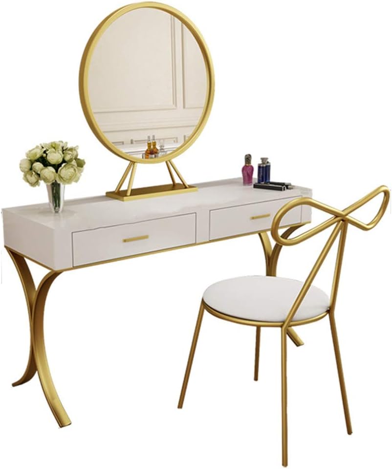 Vanity Table Vanity Table Set Deluxe White Dressing Table with Vanity Mirror Drawers Butterfly Chair for Makeup Bedroom Jewellery Set