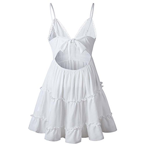 Summer Evening White Beach Dress Womens Mini Party Dresses Backless Solid Waistband Spaghetti Strap Mesh Dresses