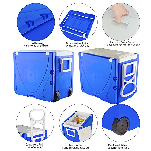 Multifunctional Cooler, Cooler with Wheels for Outdoot Picnic, 28L Foldable Rolling Cooler with Table & 2 Folding Upgraded Chairs