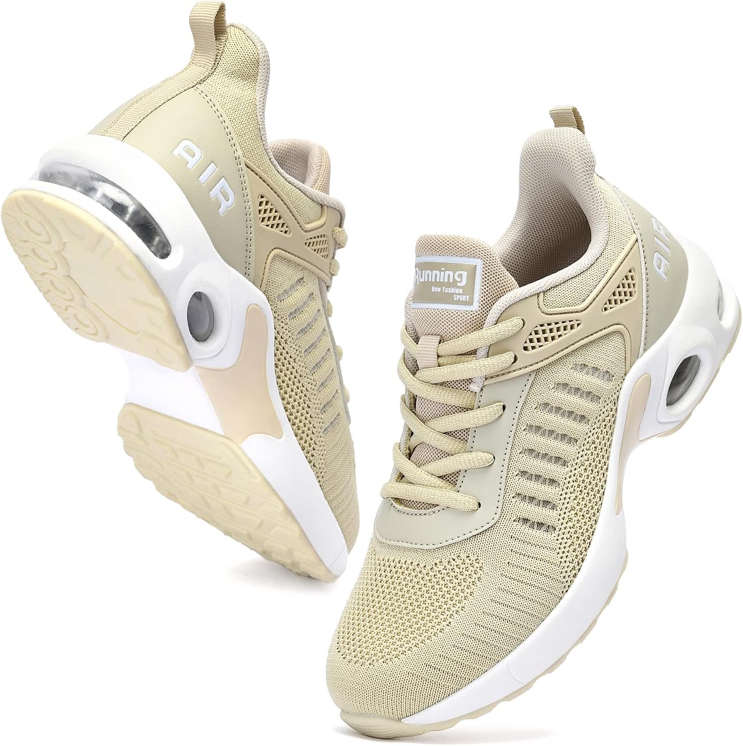 AKK Women Air Sneakers Running Shoes - Breathable Walking Shoes for Womens Mesh Sneakers Casual Tennis Shoes for Gym Workout Beige Size 7.5
